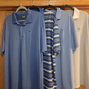 Callaway Opti Dri Golf Preformance Polo Striped Shirt Blue White Mens L Lot Of 4